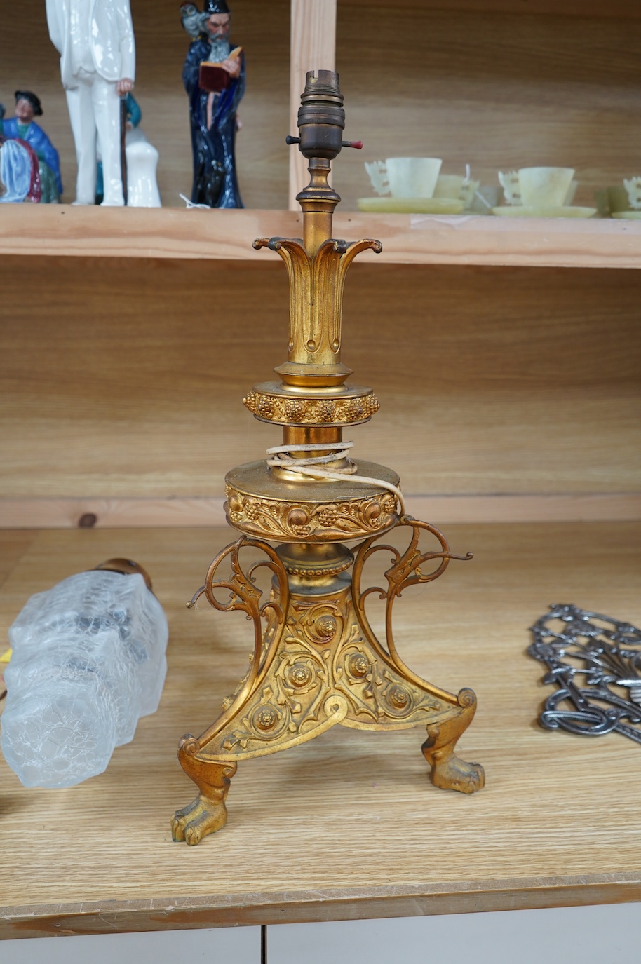 A gilt metal table lamp, 56cm high. Condition - good.